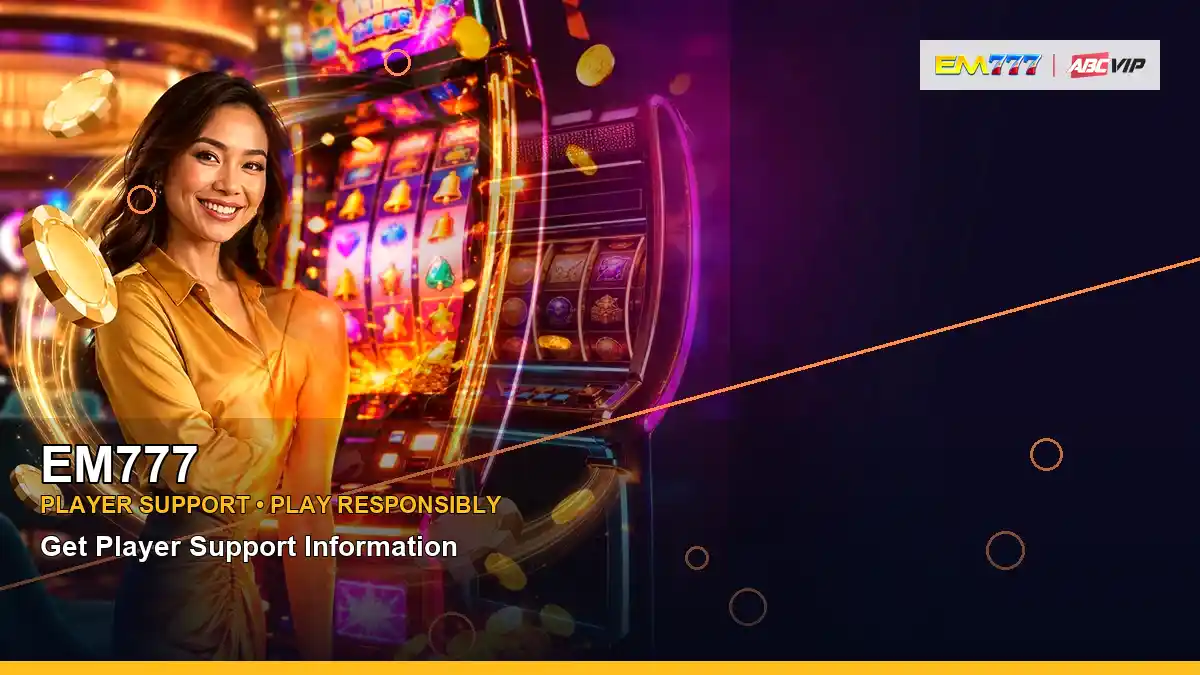 EM777 casino cashback rewards featuring an adult Filipina casino host with a left-framed composition
